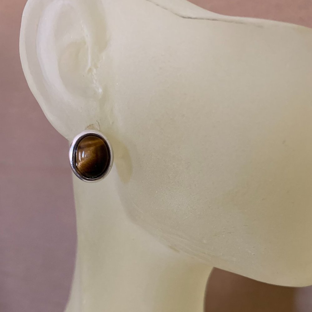 NWOT Silver & Oval Tiger Eye "Stud" Earrings